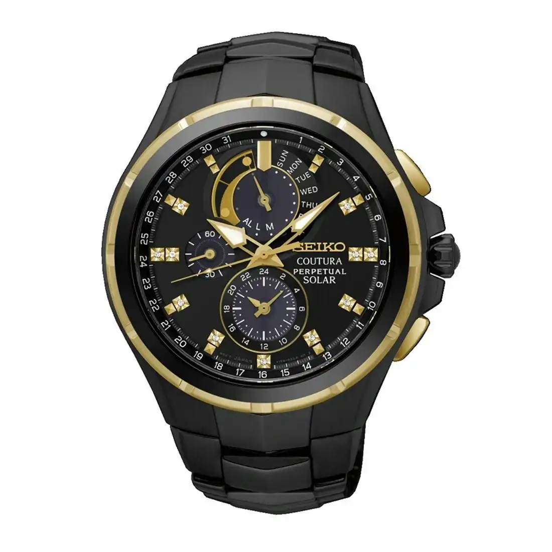 Seiko Men's Coutura Black and Gold Watch SSC573P