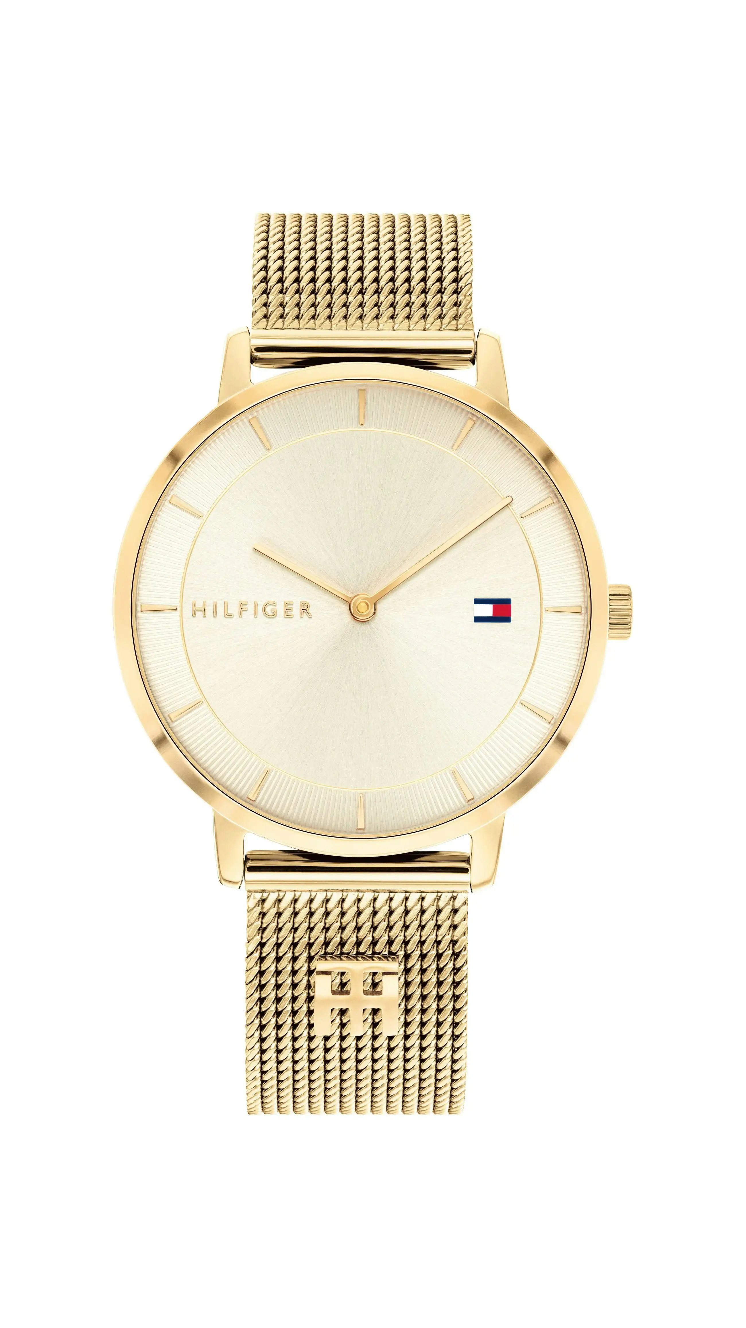 Tommy Hilfiger Tea Gold Case Face Mesh Band Watch  1782286