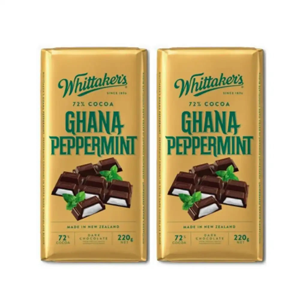 Whittaker's Ghana Peppermint Dark Chocolate 72% Cocoa 250g x 2