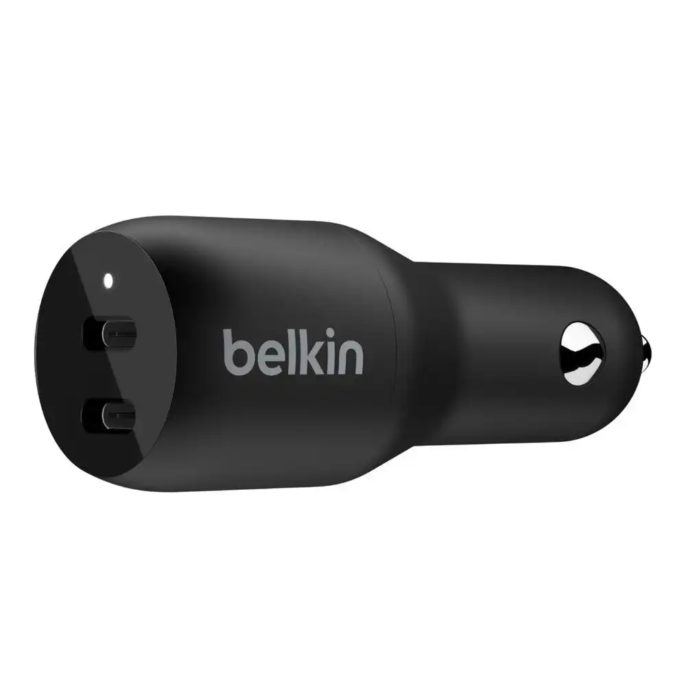 Belkin Dual USB-C 36W Car Charger Adapter for Apple iPhone 11/Samsung S10 Black