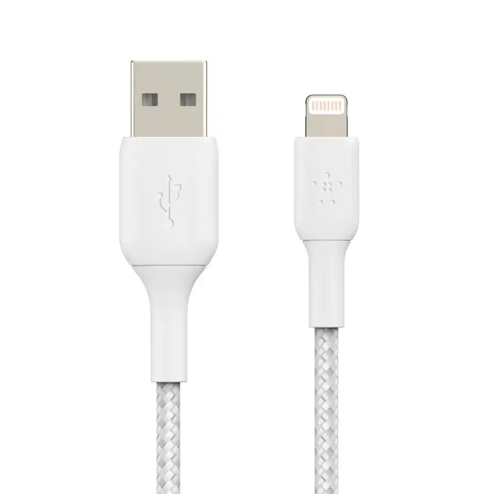 Belkin 2m Braided Lightning MFI-Certified to USB-A Cable for Apple iPhone White