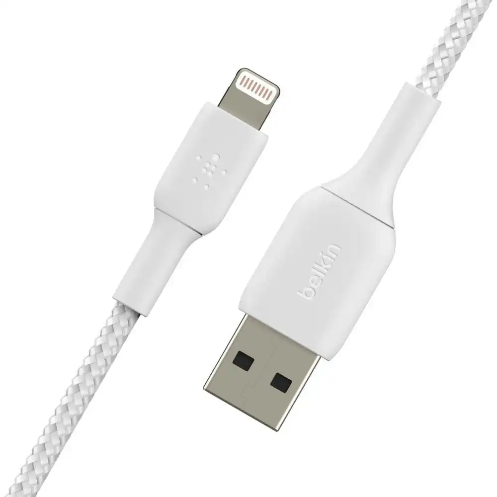 Belkin 1m Braided Lightning MFI-Certified to USB-A Cable for Apple iPhone White