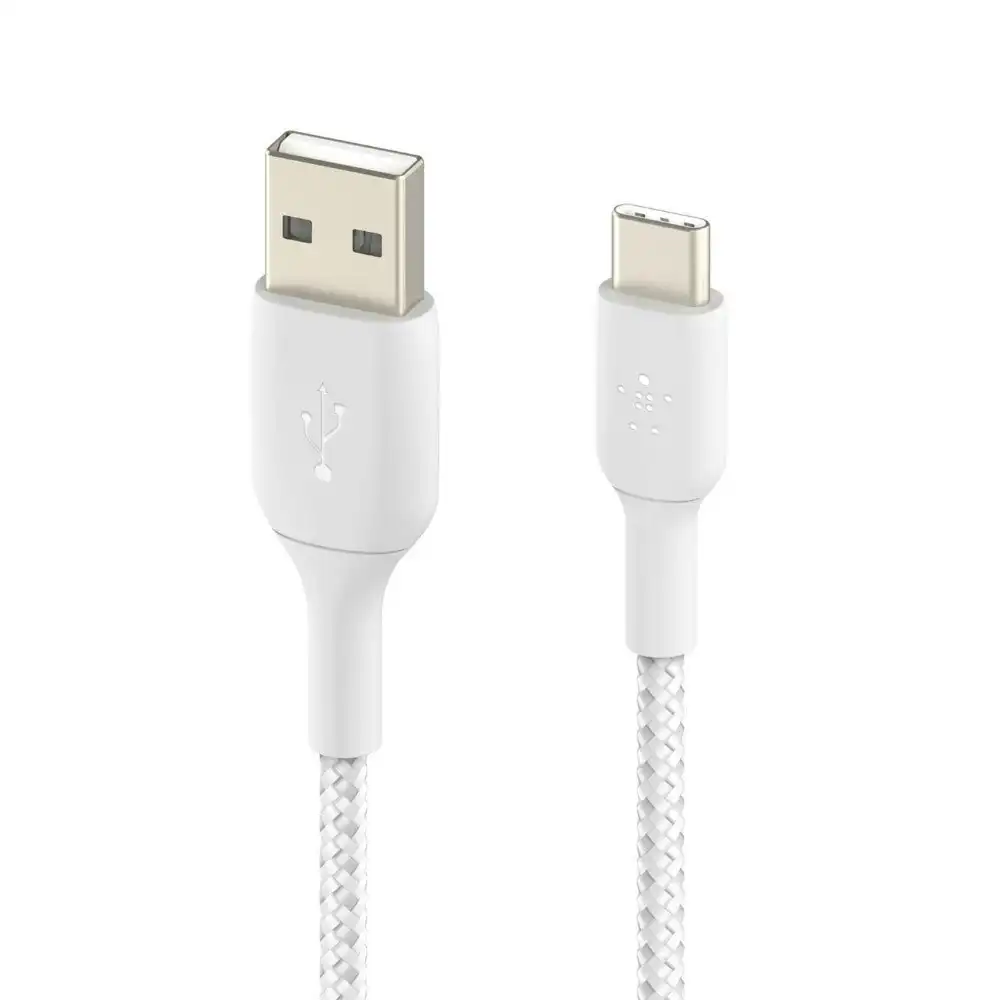 Belkin 1M Braided USB-A to USB-C Cable Data Sync Connector for Smartphones White