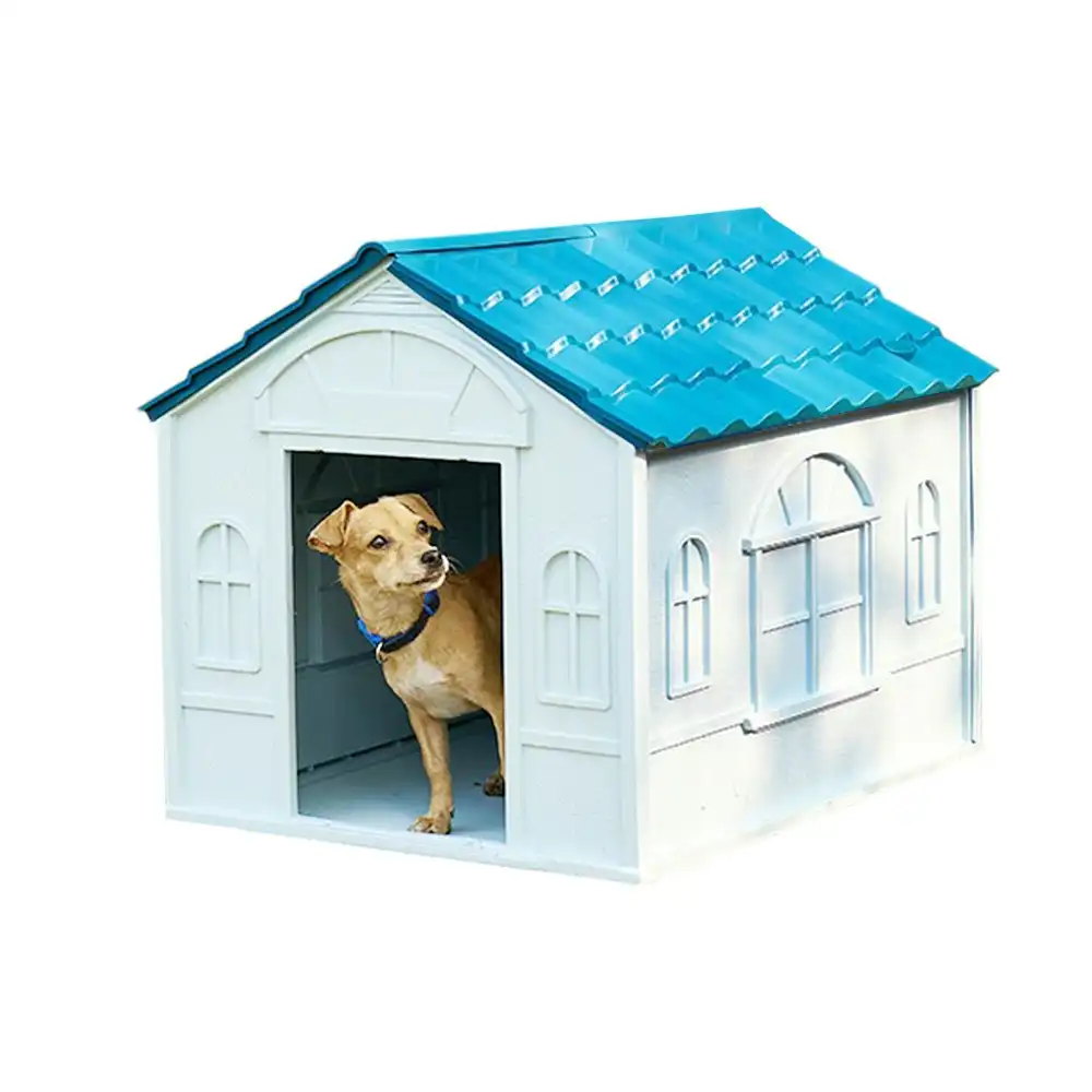 Taily Plastic Dog Kennel Outdoor Indoor Weatherproof Pet Puppy House Large Blue Anti UV Pet Shelter