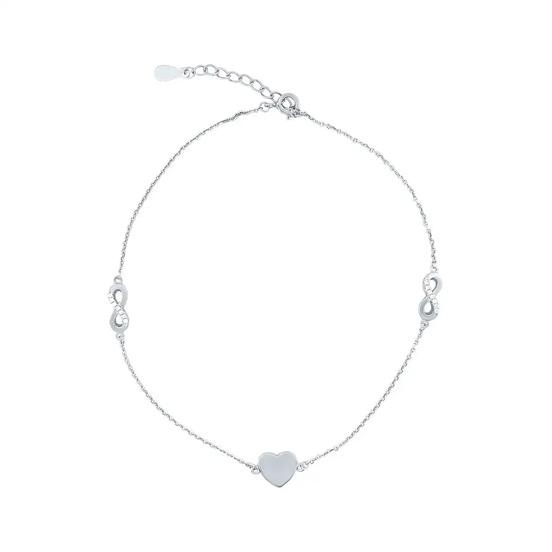 25cm Heart & Infinity Anklet in Sterling Silver