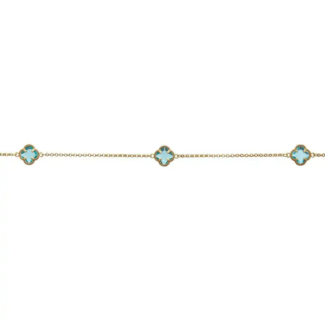 Blue 4 Leaf Clover Anklet in 9ct Yellow Gold Silver Infused