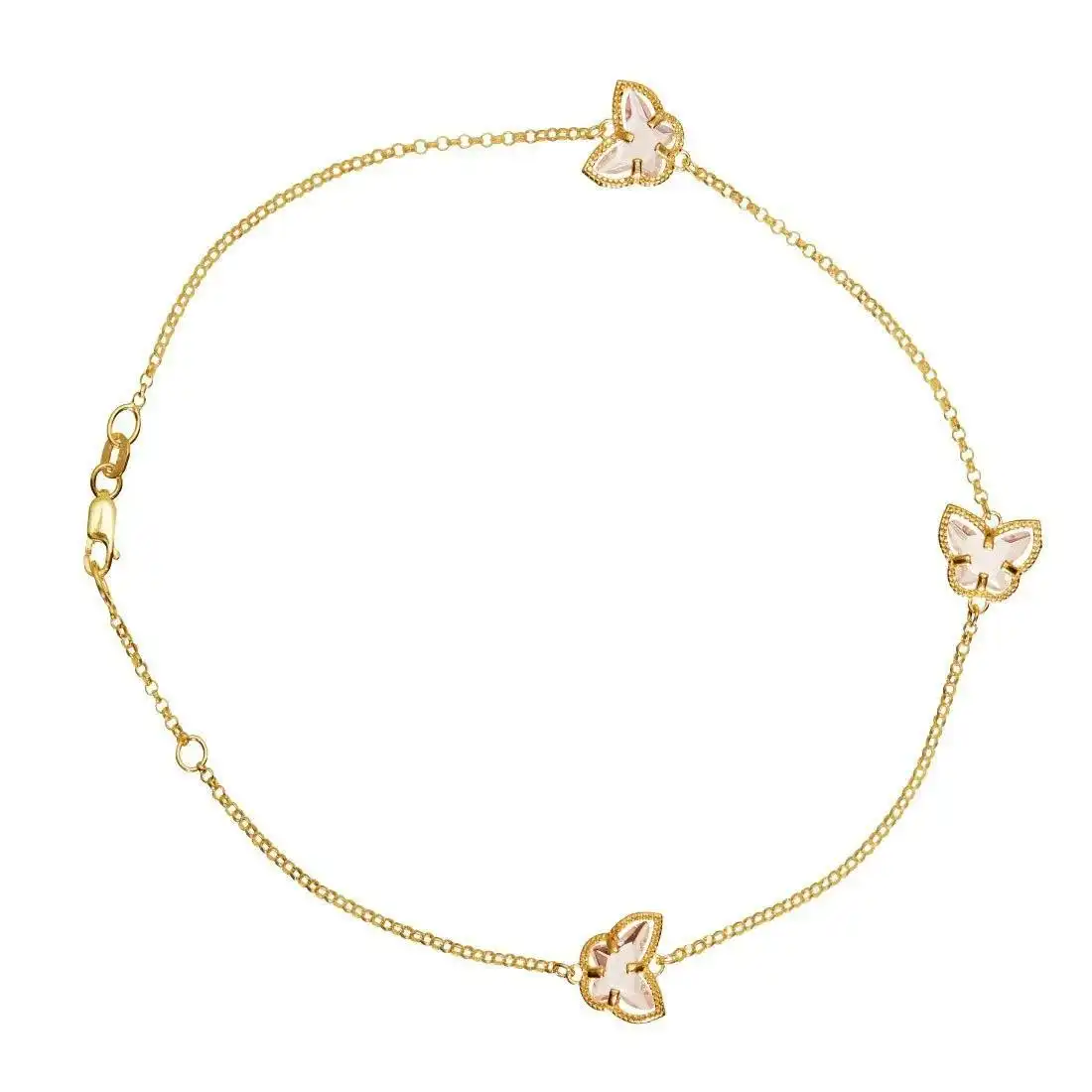 9ct Yellow Gold Silver Infused Pink Butterfly Anklet