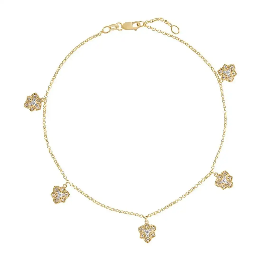 9ct Yellow Gold Silver Infused Rose Charm Anklet