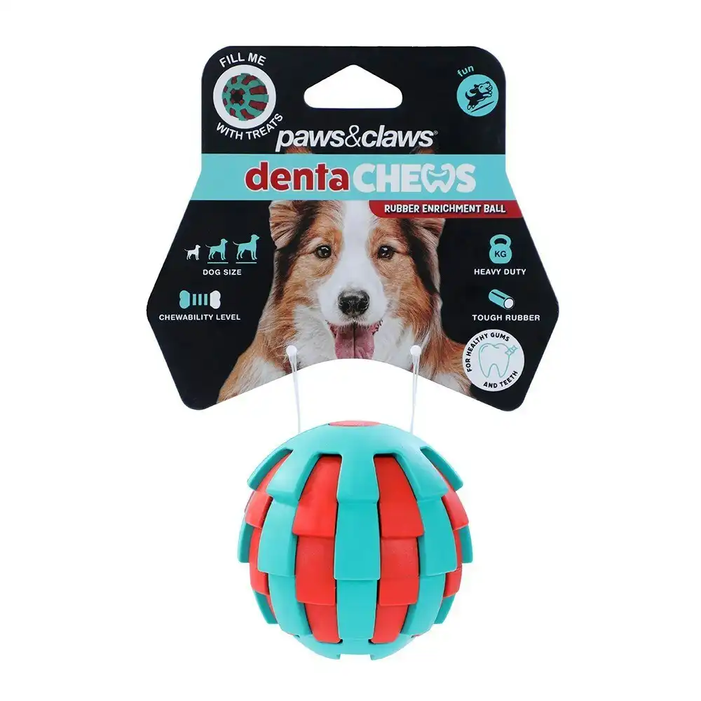 2x Paws And Claws 6.7cm Denta Chews Rubber Enrichment Ball Dog/Pet Playing Toy