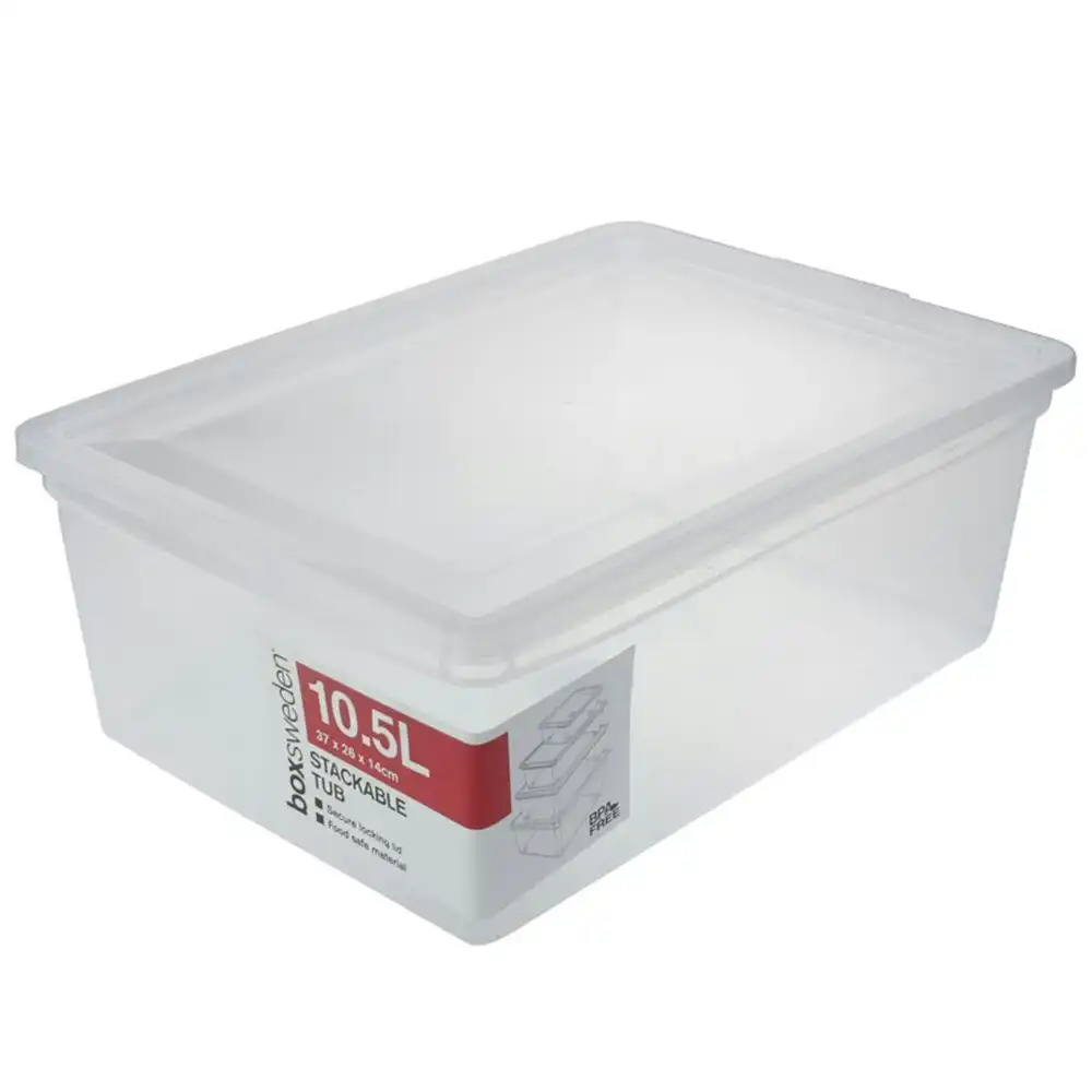 3x Boxsweden Essentials 10.5L Stackable 36cm Storage Organiser Container Clear