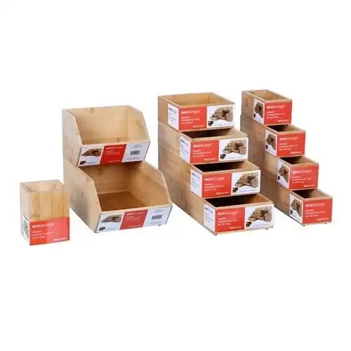 3x Boxsweden Bamboo Organisation Tray 38x7.5cm Storage Organiser Home Container