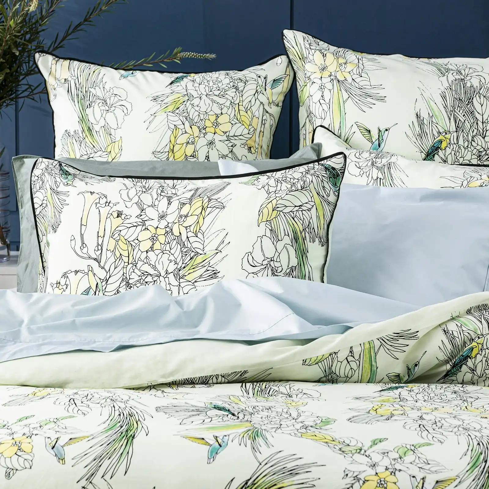 Renee Taylor 65cm Euro Pillowcase 300TC Cotton Pillow Cover Bedding Botanica