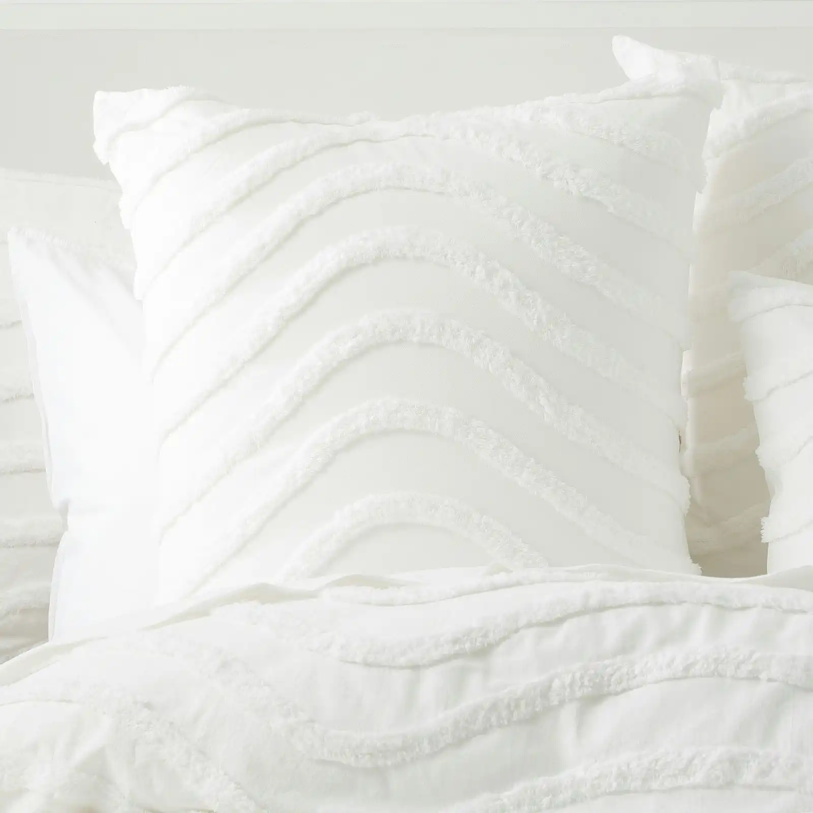 Cloud Linen Wave Pillowcase Cotton Chenille Vintage Washed Tufted Euro White