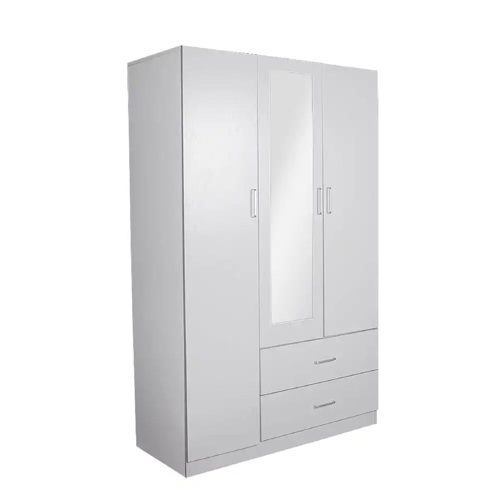 Jace 3-Door 2-Drawers Wardrobe Closet Clothes Storage Cabinet With Mirror - White