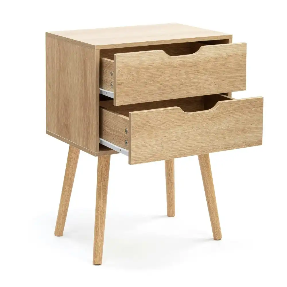 Nic Wooden Bedside Nightstand Side Table W/ 2-Drawers - Oak