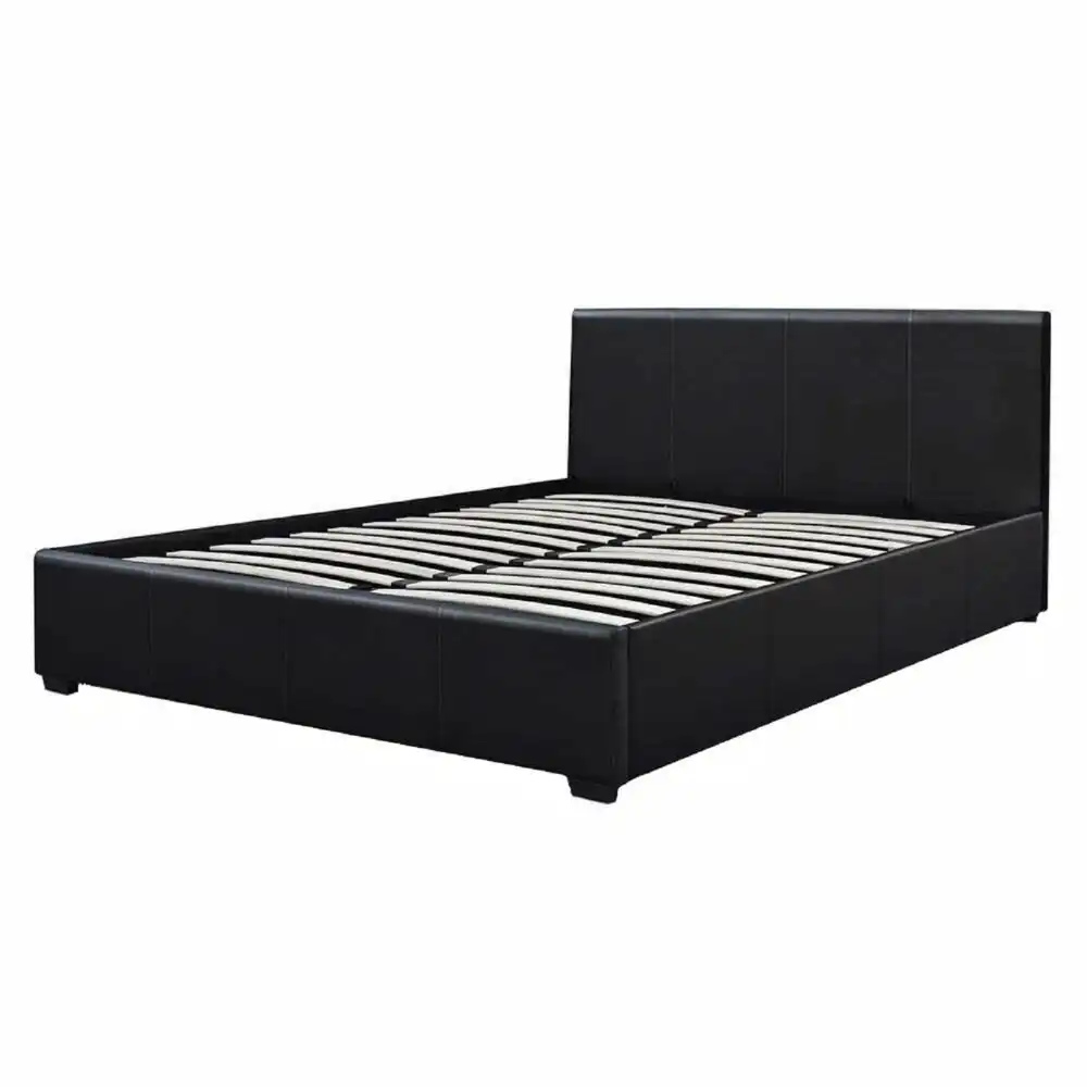 Milley Gas Lift PU Leather Double Bed Frame With Headboard - Black