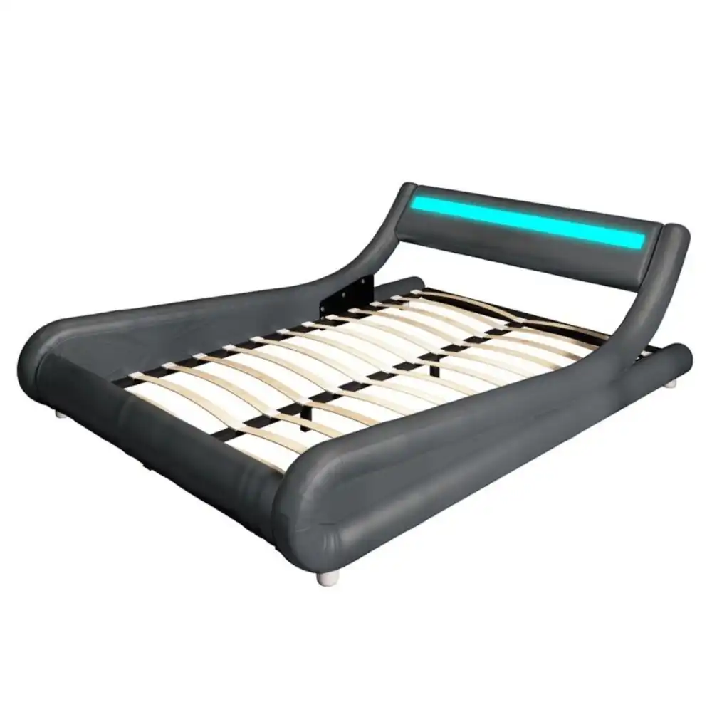 Andre Double PU Leather Bed Frame With LED Light - Grey