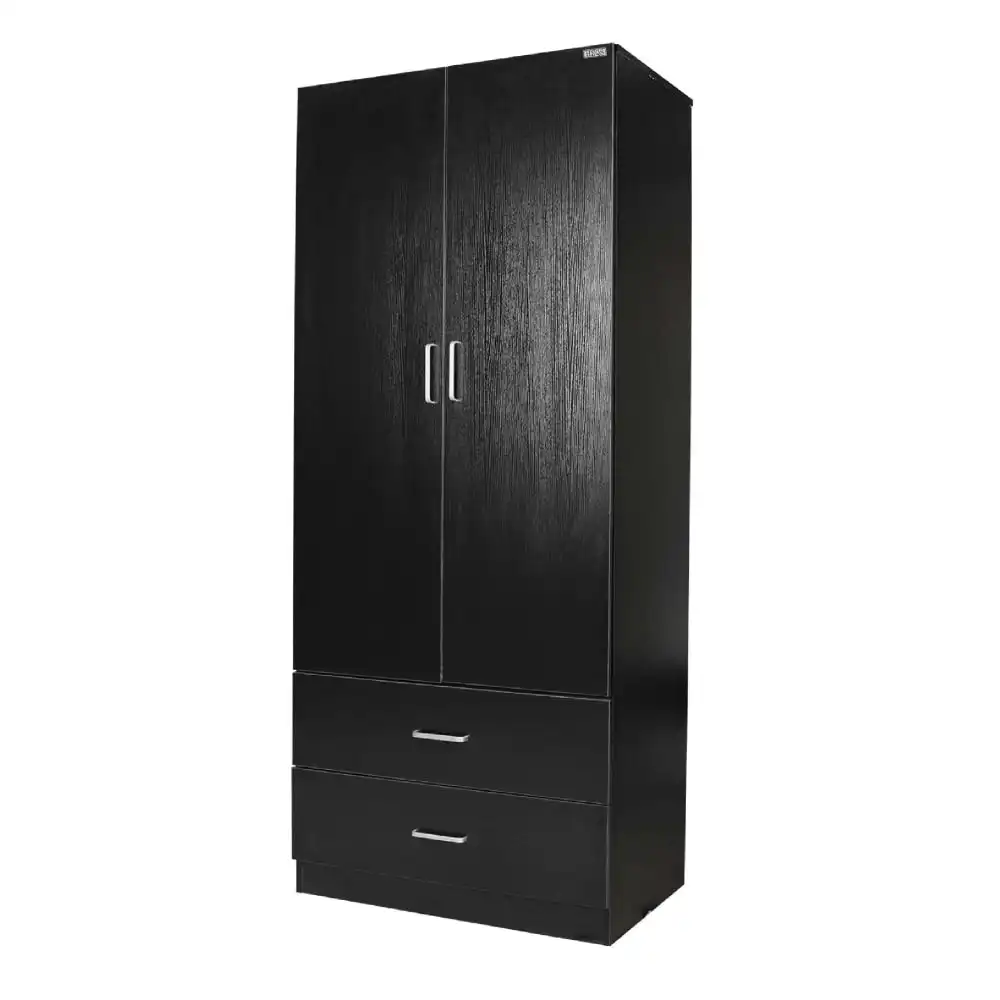 Jace 2-Door 2-Drawers Wardrobe Closet Clothes Storage Cabinet - Black