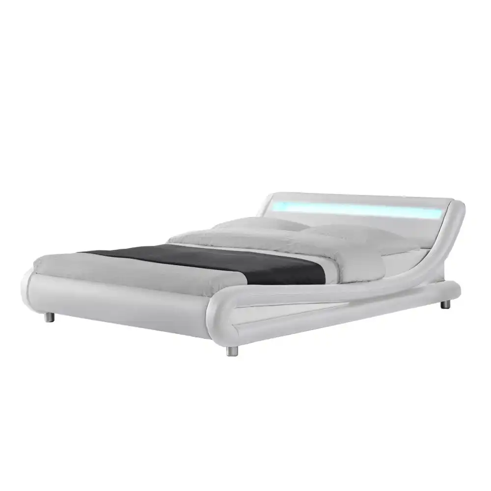 Andre Queen PU Leather Bed Frame With LED Light - White