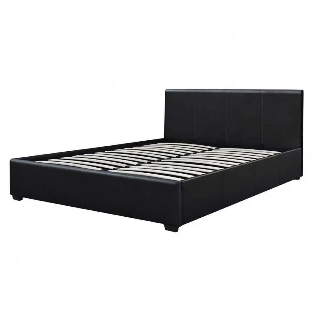 Milley Gas Lift PU Leather Queen Bed Frame With Headboard - Black