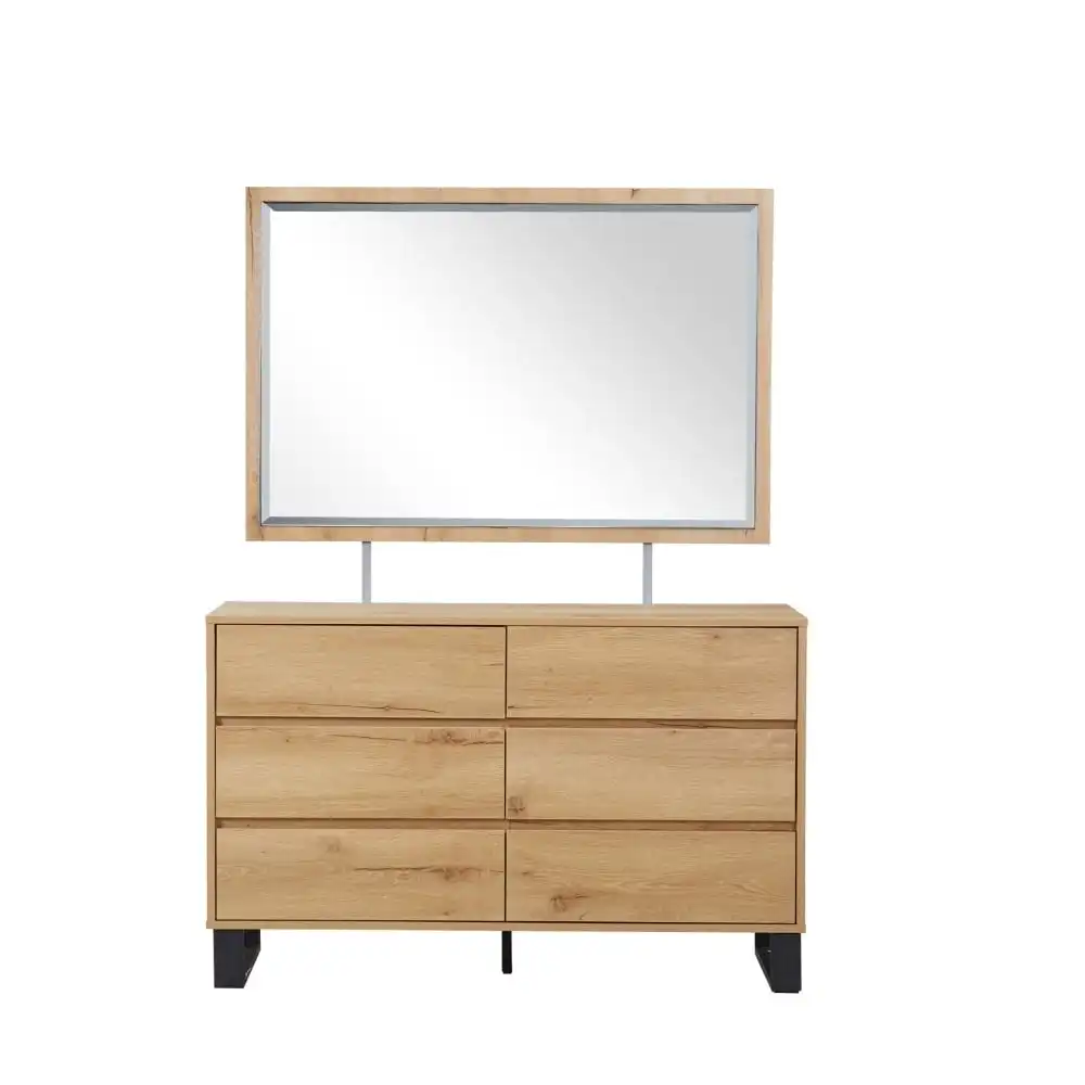 Atlas Wooden Dresser Chest Of 6-Drawers Lowboy Storage Cabinet W/ Mirror - Natural