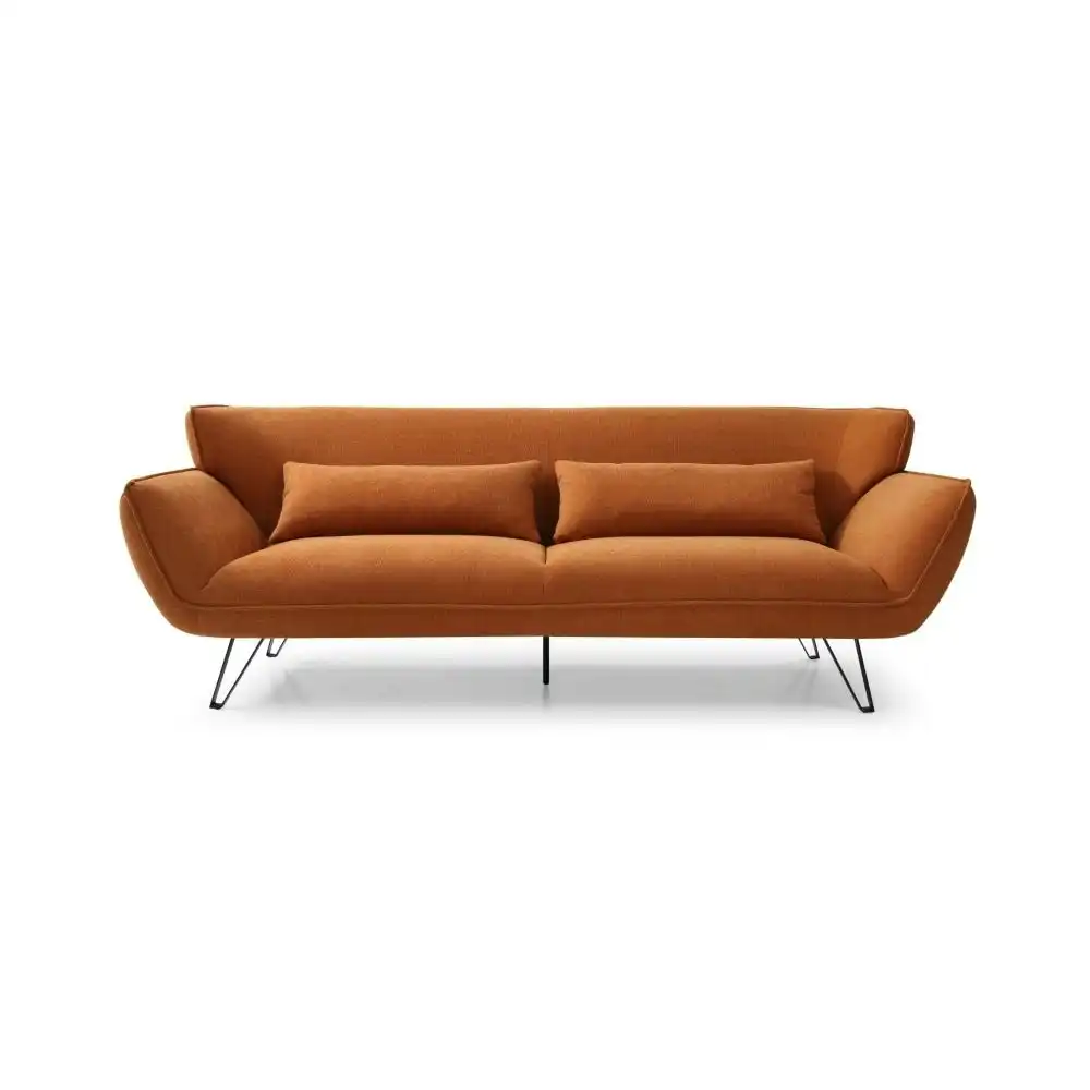 Modern Designer Fabric 3-Seater Lounge Sofa Wooden Legs - Tan