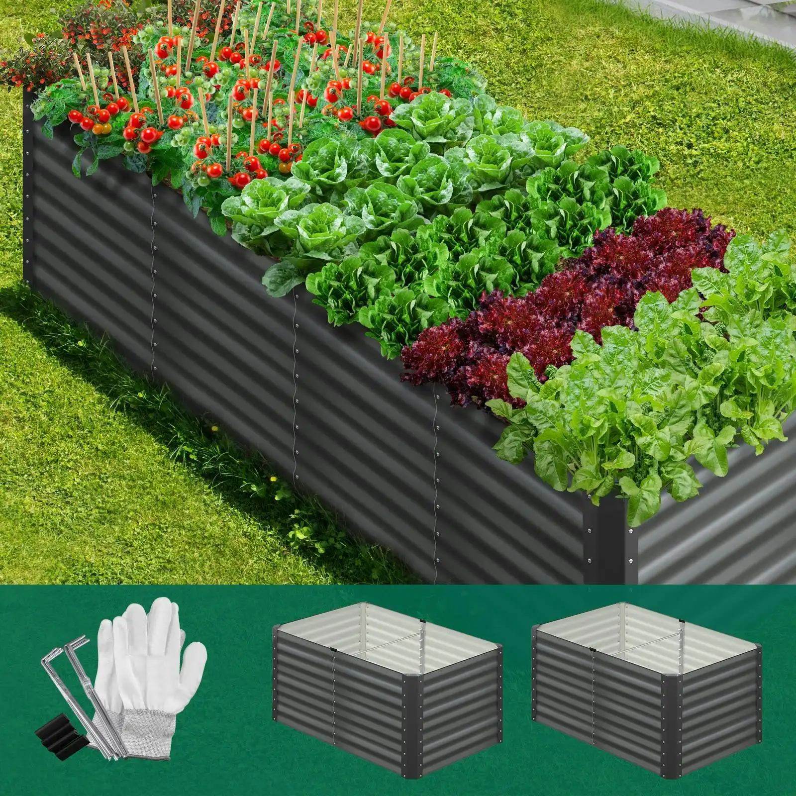 Livsip Garden Bed Kits Raised Vegetable Planter Galvanised Steel 240x80x73CM