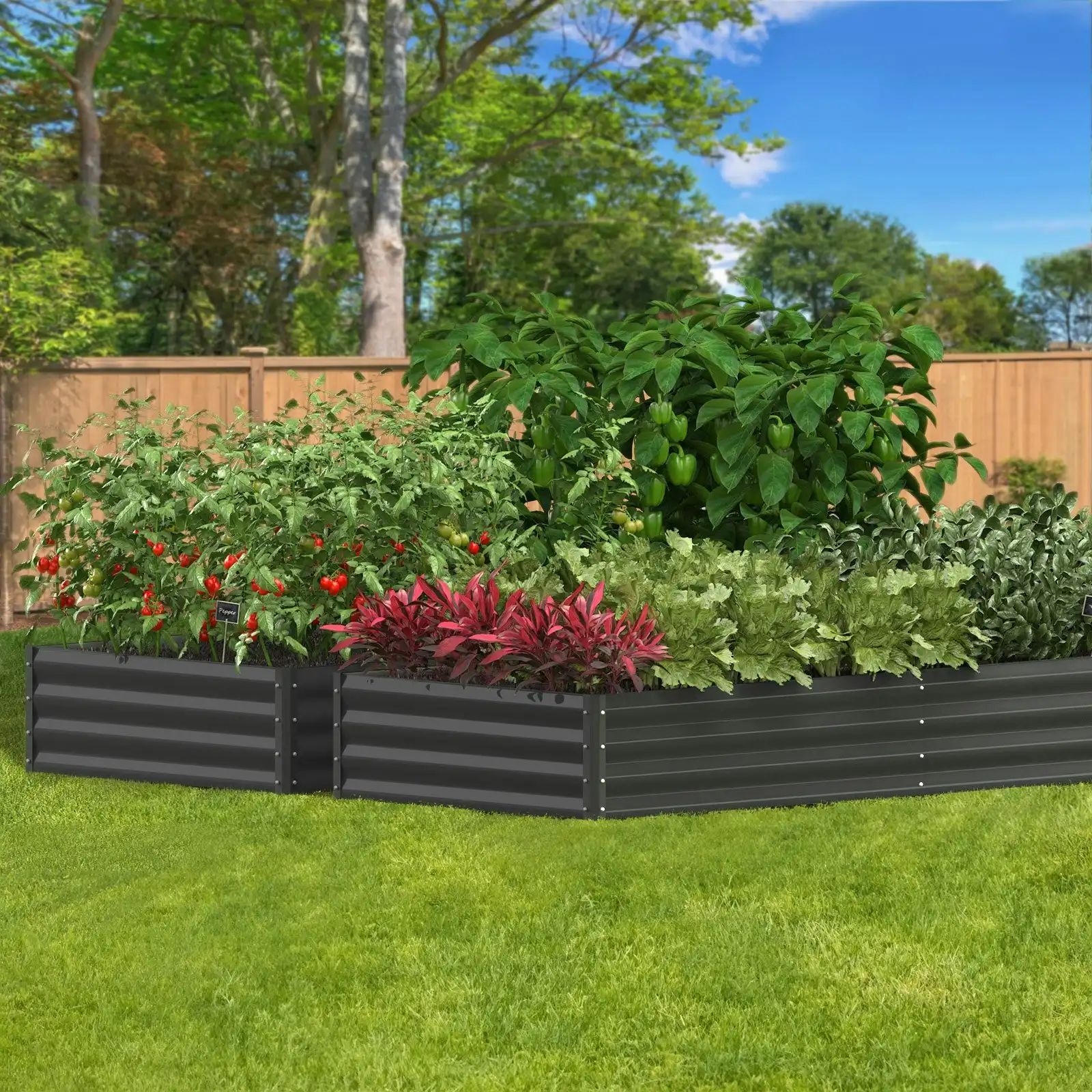 Livsip Garden Bed Garden Fence Raised Planter x 2 Galvanised Steel 210x90x30CM