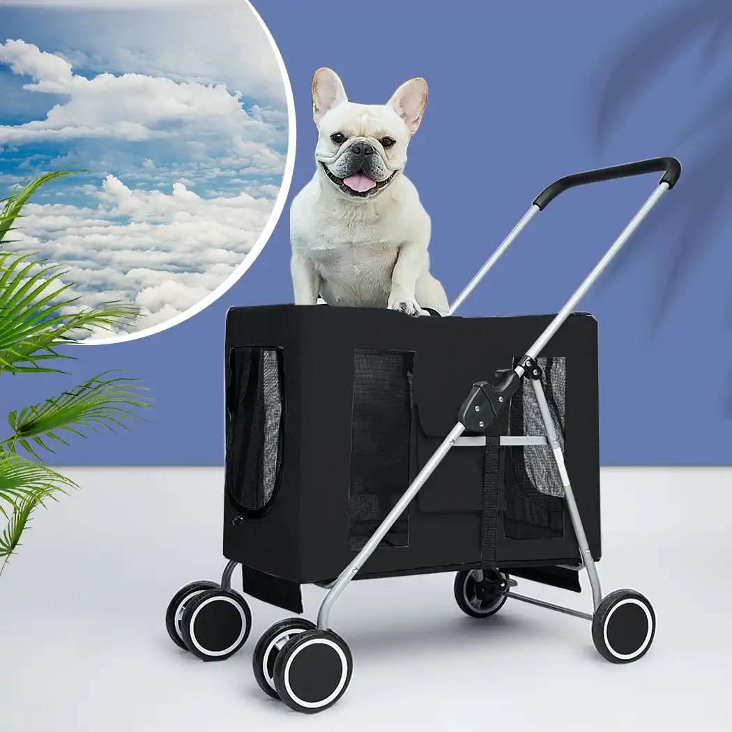 Pawz Pet Stroller Dog Cat Cage Carrier Travel Pushchair Foldable Pram Black