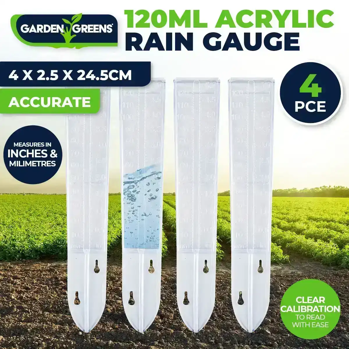 Garden Greens® 4PK Rain Gauge Accurate Sturdy Measure Rain Fall 120ml