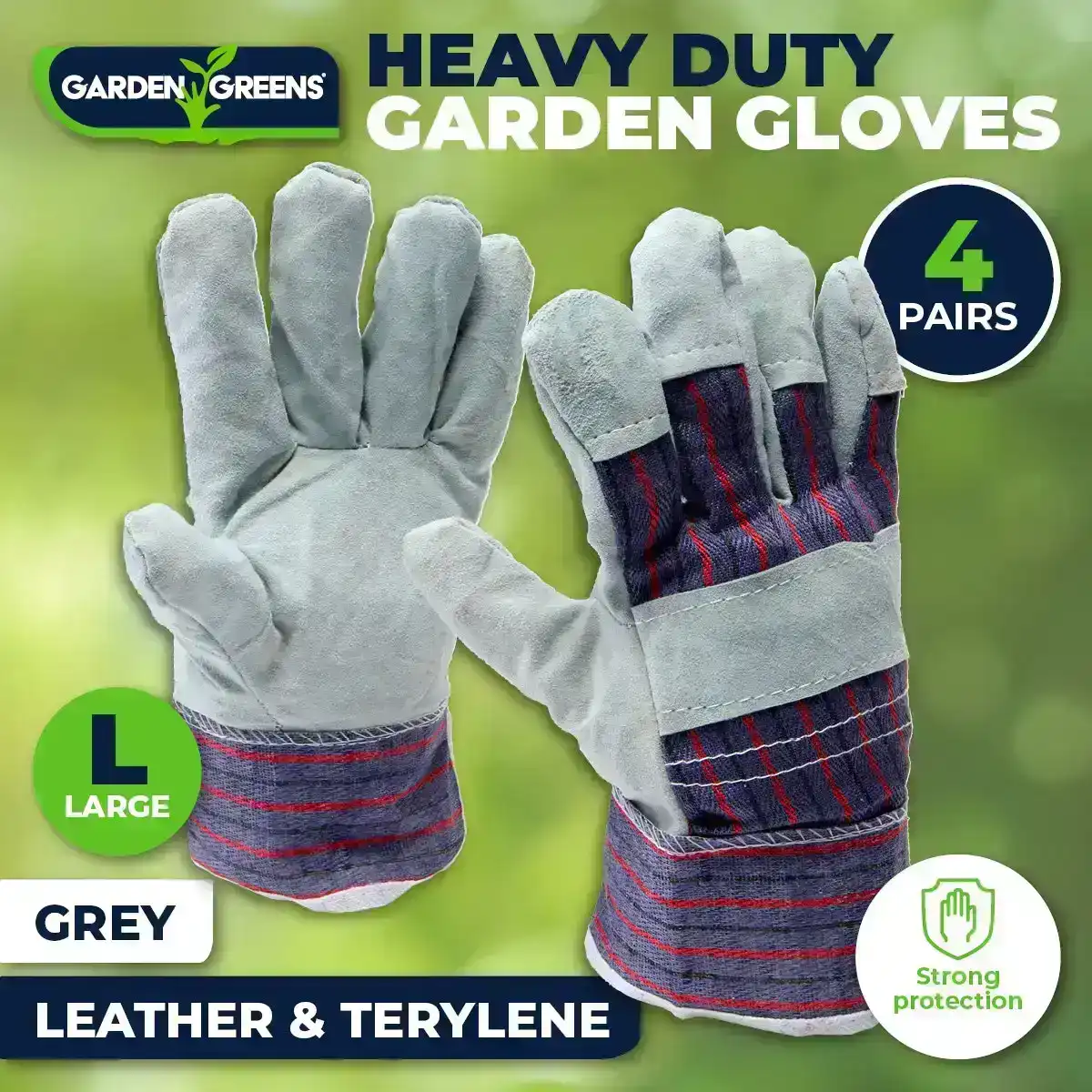 Garden Greens® 4 Pairs Garden Gloves Grey Durable Leather Comfortable Adult Size