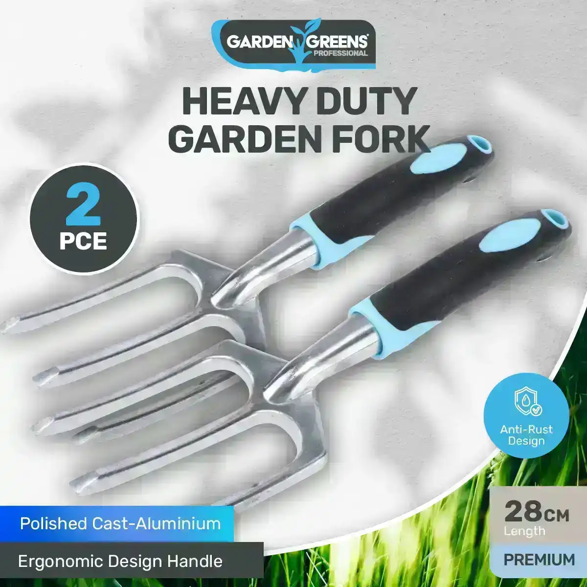 Garden Greens® 2PK Garden Fork Hand Tools Anti Rust Premium Quality 28cm