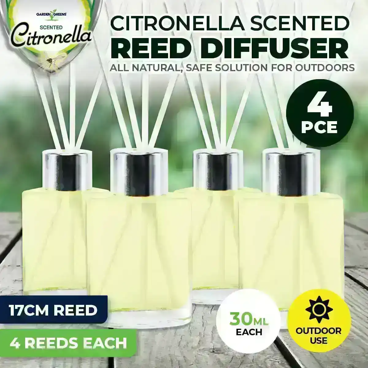 Garden Greens® 4PCE Citronella Scented Reed Diffusers Natural Repellent 30ml