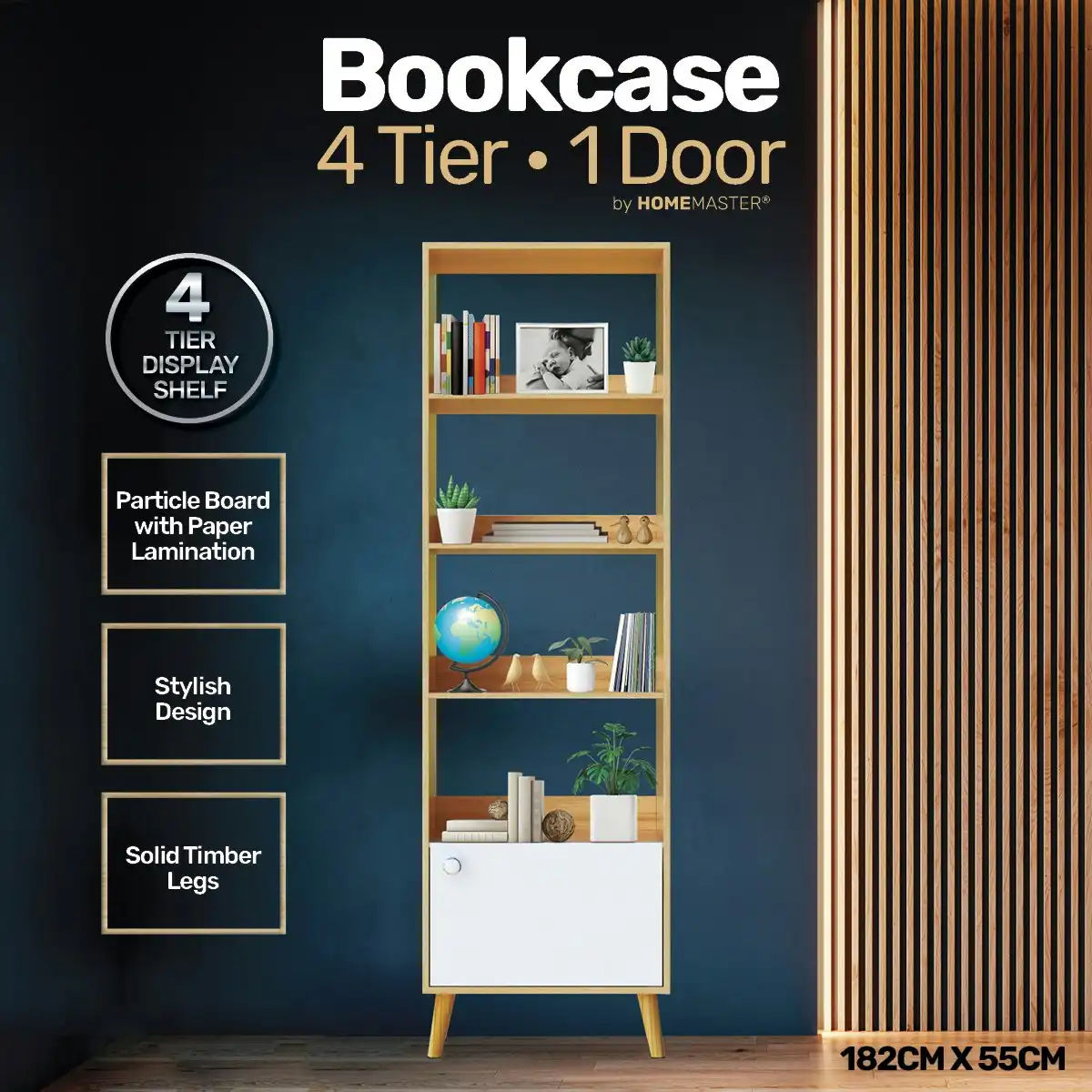 Home Master 4 Tier Bookcase & Storage Two Tone Flawless Design 55 x 182cm
