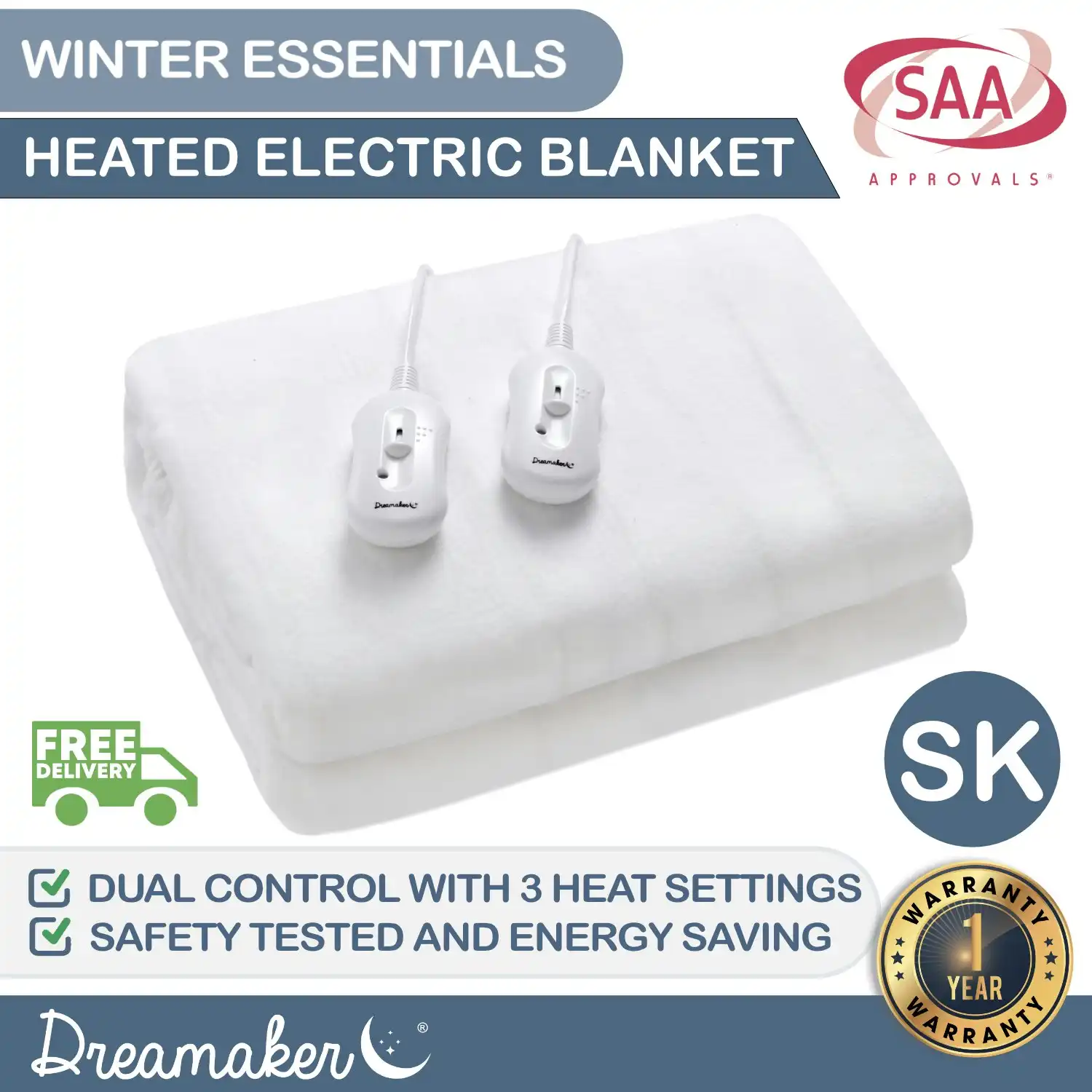 Dreamaker Washable Electric Blanket Super King Bed