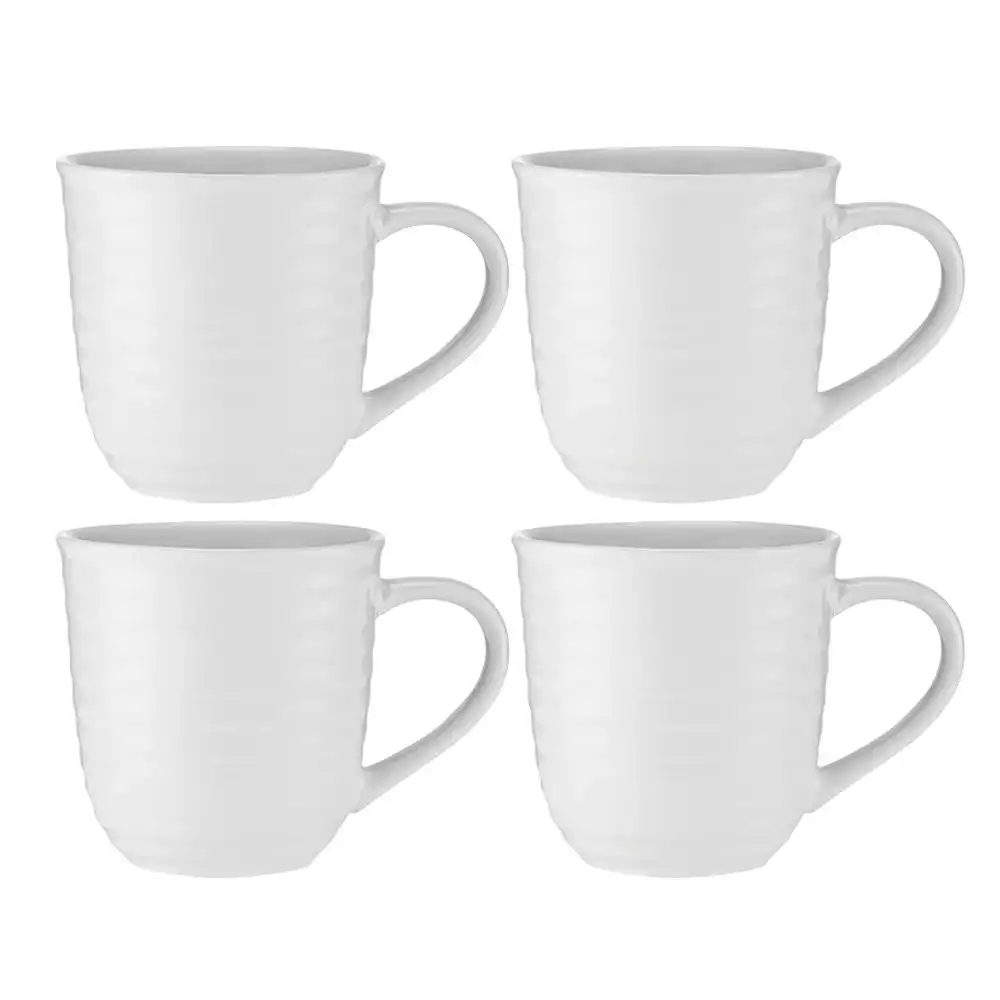 4pc Ladelle 13x9.8cm Homestead Ridged White Stoneware Drinking Mug Water Cup Set