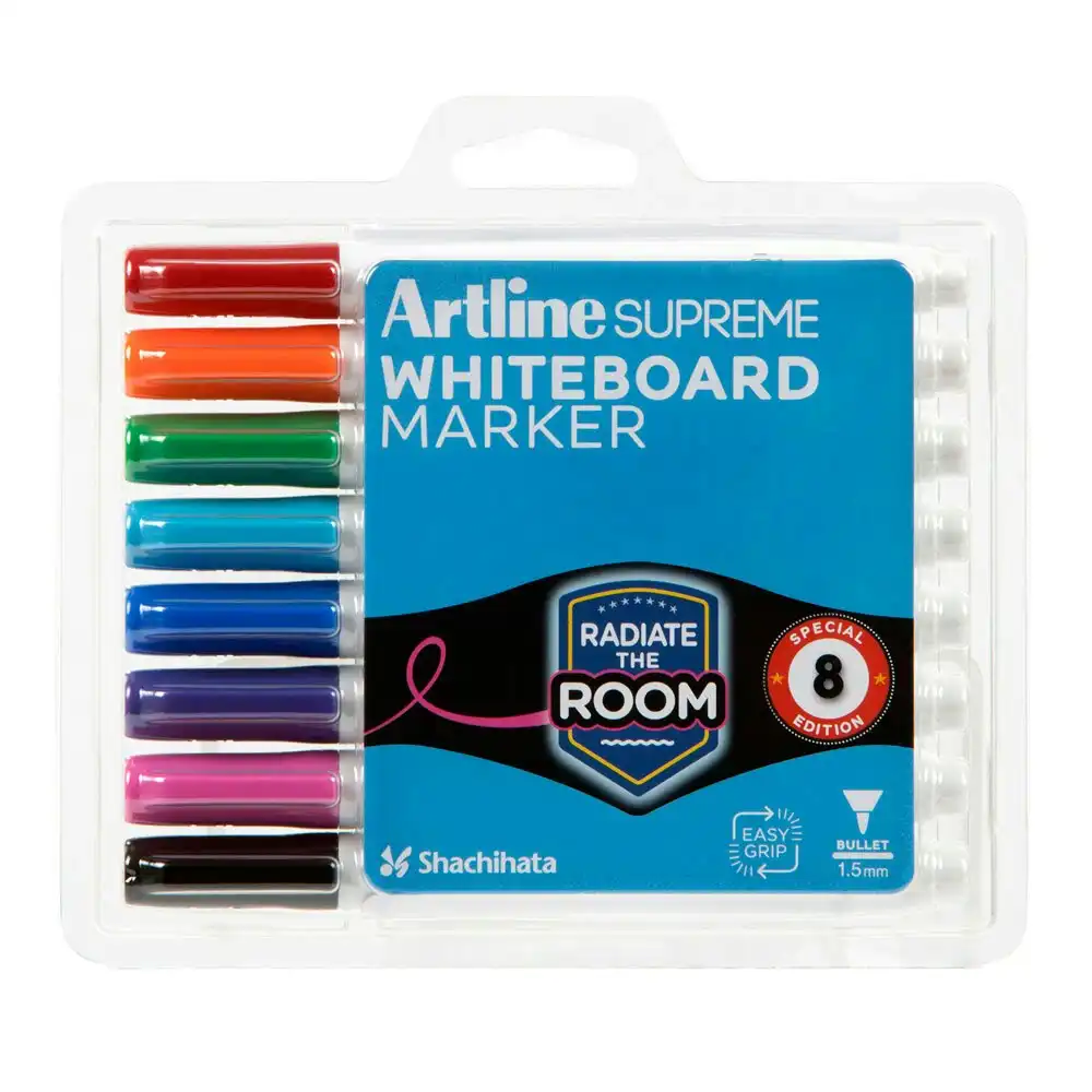 8pc Artline Supreme Whiteboard Markers Water Based Writing Pens Assorted Colours