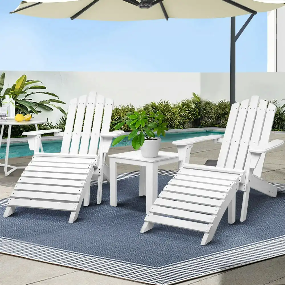 Gardeon 5pc Outdoor Chairs Table Sun Lounge Beach Adirondack Ottoman Patio Garden - White