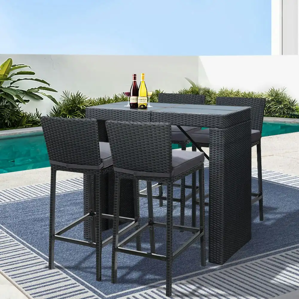 Gardeon 5pcs Outdoor Bar Table Furniture Dining Chairs Stools Set Rattan Patio Lounge Setting