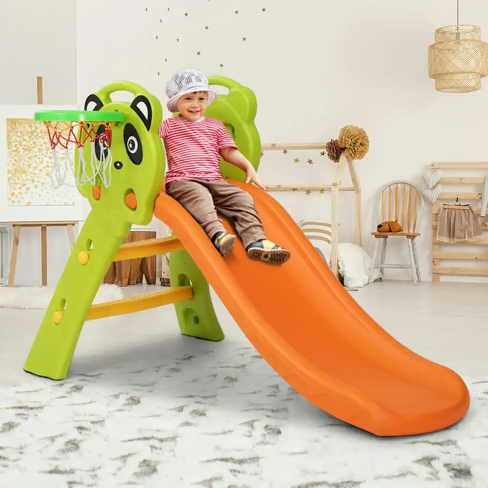 Keezi Kids Slide Set Outdoor Toys Indoor Playground Basketball Hoop Orange