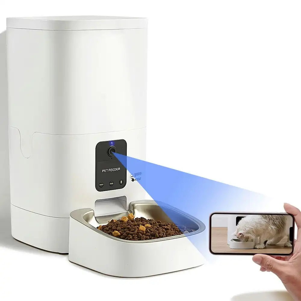 Taily 6L Auto Cat Feeder Automatic HD Camera Pet Dog Food Dispenser Smart Wifi W/ App Remote Control