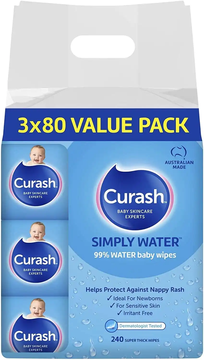 Curash Simply Water Baby Wipes 3x80 Pack