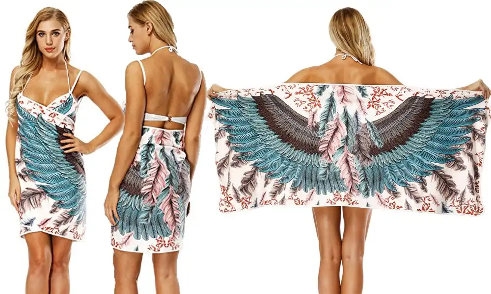 Women's Beach Towel 'Sand Free' Wrap Dress - Blue Feather