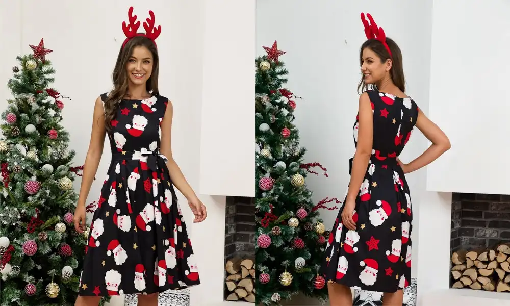 Women's Christmas Dress - Black Santa