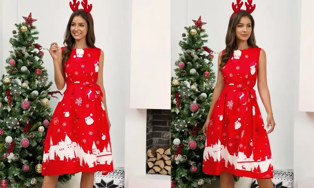 Women's Christmas Dress - Red Snowflake