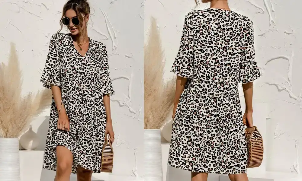 Women's Short Sleeve Dress - White Leopard