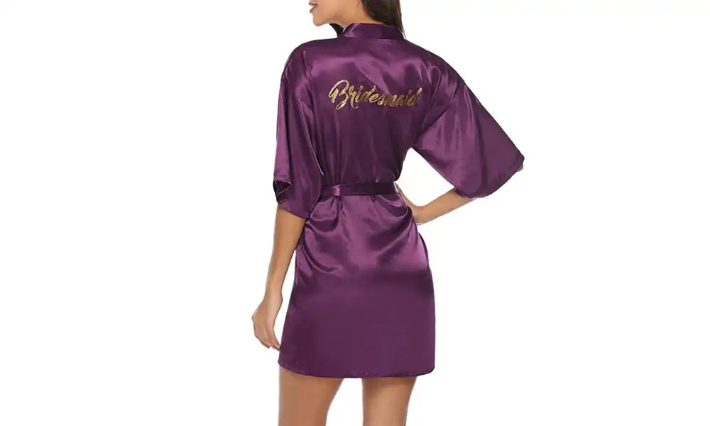 Women's Wedding Robe with Gold Glitter Print - Bridesmaid - Purple