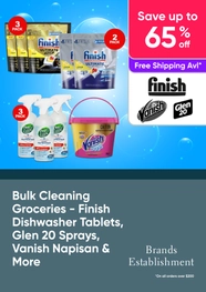 Up to 65% Off Bulk Cleaning Groceries - Finish Dishwasher Tablets, Glen 20 Sprays, Vanish Napisan