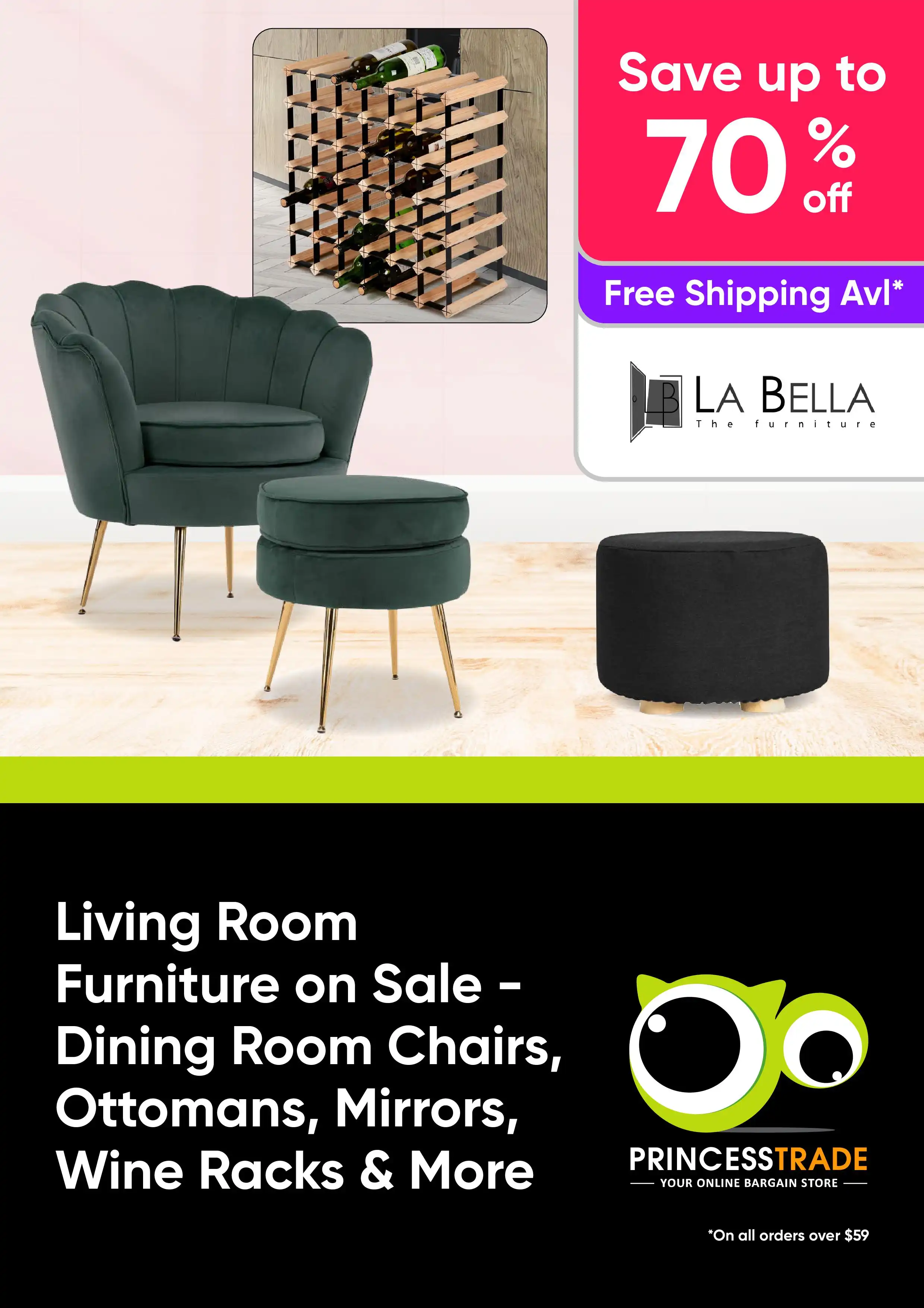 Living Room Furniture on Sale - Dining Room Chairs, Ottomans, Mirrors, Wine Racks & More