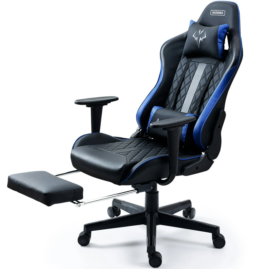 Overdrive Apex Series Reclining Gaming Ergonomic Office Chair with Footrest, Black and Blue